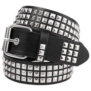 8183 Black Pyramid Studded Belt Metal Punk Rock Rivet Belt Grommet Leather
